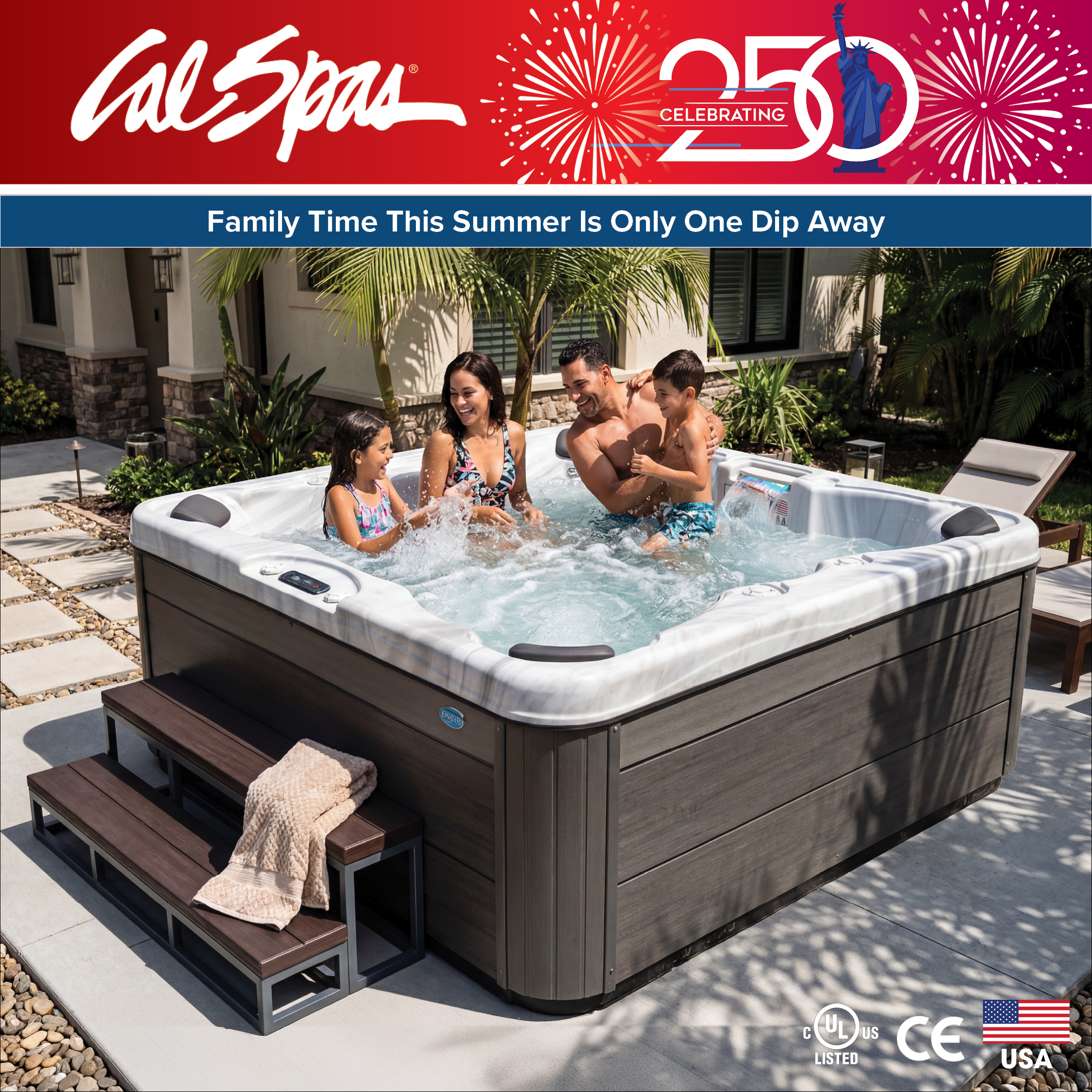 Calspas hot tub being used in a family setting - Buckeye